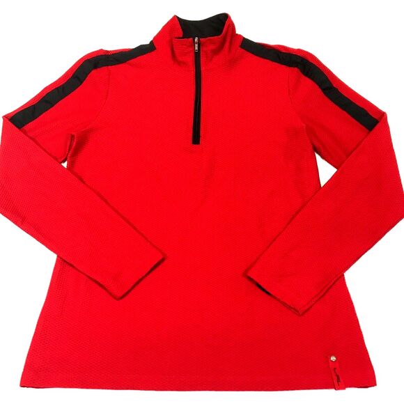 L-RL RALPH LAUREN Women Active RED BLOCK SWEATER, SILVER LOGO & ZIPPER, SZ L - Picture 1 of 8